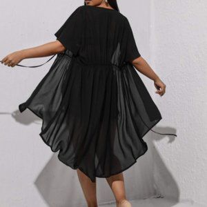 Plus Solid Sheer Chiffon Kimono
